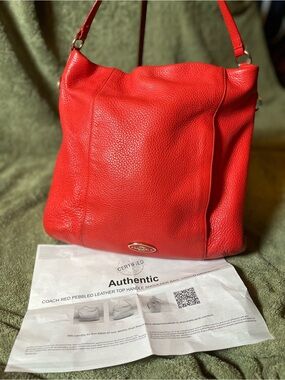 Coach Isabelle Red Pebbled Leather Hobo Bag